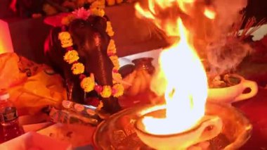 Georgetown, Penang, Malezya - Şubat 06 2023: Ayin için fil heykelinin önünde tütsü kabı