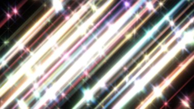 Renkli köşegen yıldız şeklindeki parçacık yıldız arkaplanı. 2B tasarım illüstrasyonu