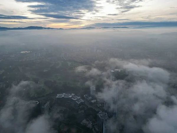 Aerial View Kuala Lumpur Natural Morning Fog Overcast Weather — Stock Photo, Image