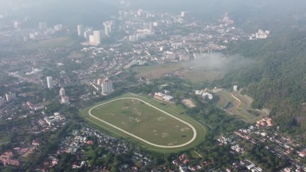 Aerial View Penang Turf Club Misty Day — Stock Video