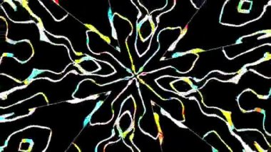 Karanlık kaleydoskop arkaplanındaki kenar parıltısı. 2B dijital efekt deseni
