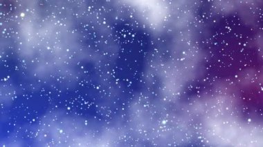 Işık sızıntısı animasyonunda beyaz bulutlu yıldızlı gökyüzü. 2B bilgisayar oluşturma şablonu