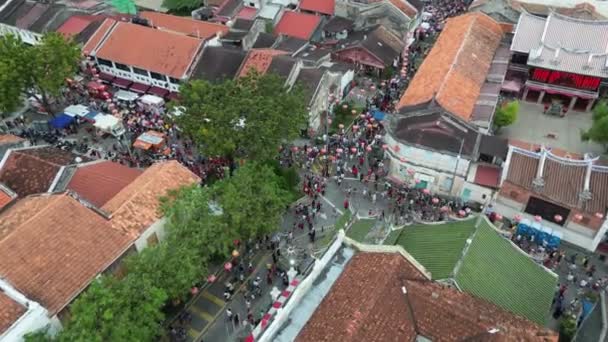 Georgetown Penang Malaysia Januar 2023 Menschenmassen Aus Der Luft Verfolgen — Stockvideo
