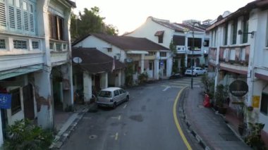 Georgetown, Penang, Malezya - Haziran 02: 2023: Lebuh Ermeni Caddesi eski miras binası üzerinde hava harekatı