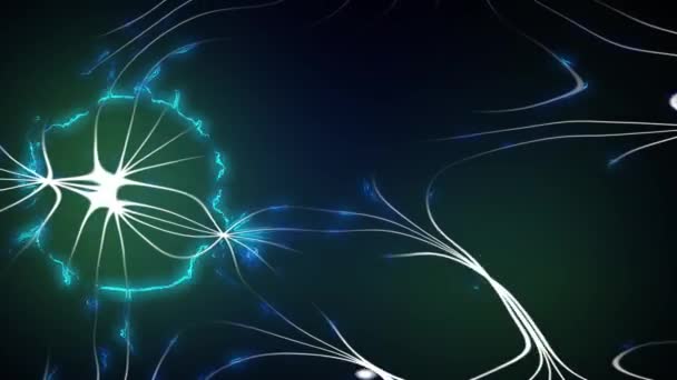緑の光のニューロンは影の暗い背景で電気的効果でテクスチャする 2Dコンピュータレンダリングモーショングラフィック — ストック動画