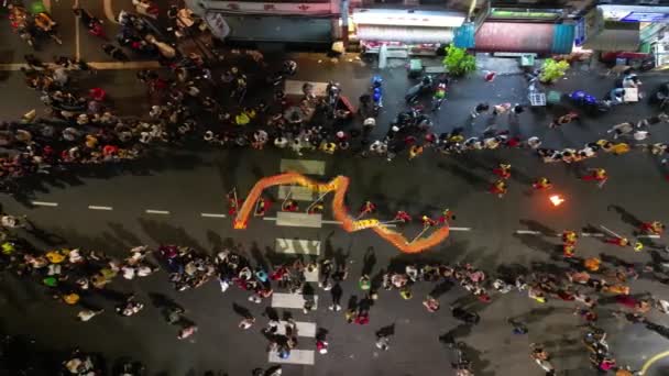 Georgetown Penang Malásia Mar 2023 Aerial Follow Moving Chinese Dragon — Vídeo de Stock
