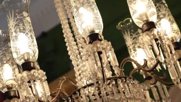 stock video Close up chandelier luxury lamp decoration