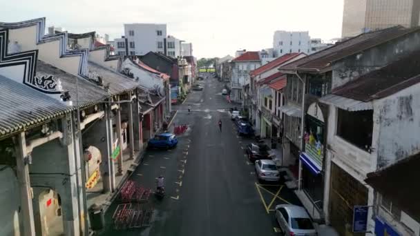 Georgetown Penang Malaisie Mai 2023 Déplacement Aérien Dessus Lebuh King — Video