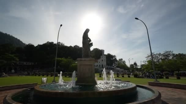 Bukit Mertajam Penang Malaysia Jul 2023 Silhouette Fountain Statue Anne — 图库视频影像