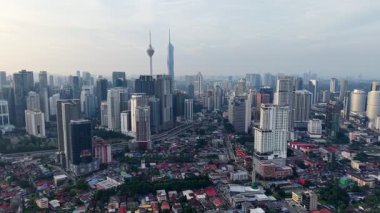 Bukit Bintang, Kuala Lumpur, Malaysia - Dec 07 2024: Cityscape with tall buildings in morning. Aerial view