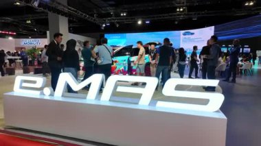 Segambut, Kuala Lumpur, Malaysia - Dec 07 2024: E-MAS sign Proton car at at the Kuala Lumpur International Mobility Show (KLIMS)