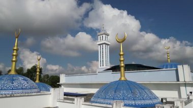 Pasir Gudang, Johor, Malaysia - Apr 30 2024: A blue and white Masjid Seri Alam with a large dome on top.