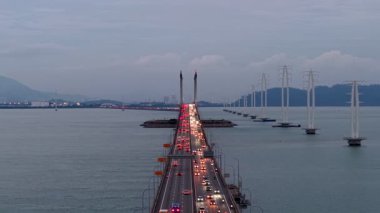 Gelugor, Penang, Malaysia - Dec 02 2024: Aerial Penang Bridge with cars driving on it