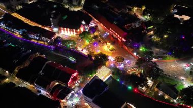 Bandar Hilir, Melaka, Malaysia - Jan 12 2024: Christ Church in night aerial view