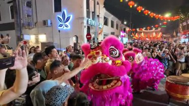 George Town, Penang, Malaysia - Feb 09 2024: Temple space comes alive with dramatic lion dance movements.