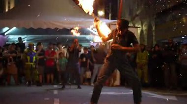 George Town, Penang, Malaysia - Nov 03 2024: Traditional fire flame show