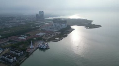Bandar Hilir, Melaka, Malaysia - Mar 04 2024: Aerial footage of Melaka scenery and preserved history.