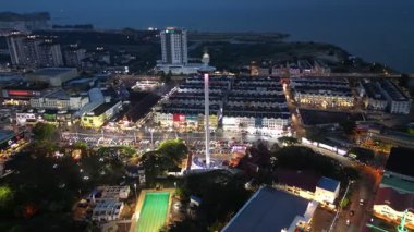 Bandar Hilir, Melaka, Malaysia - Mar 04 2024: Aerial view of Taming Sari Tower tall in the heart of Melaka.