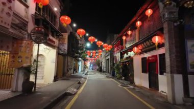 George Town, Penang, Malaysia - Feb 09 2024: There are red lanterns hanging from the buildings