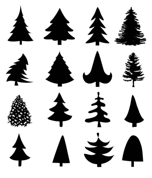 stock vector Christmas black tree icon set