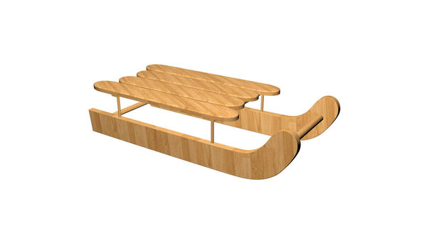 3D render of a natural wooden snow sled on a transparent background png