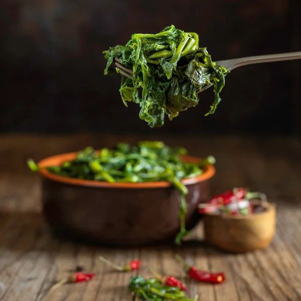 stock image Cup of fried broccoli called friarielli typical neapolitan food