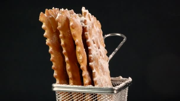 Chiacchiere Carnaval Frappe Repostería Frita Con Azúcar Glaseado — Vídeo de stock