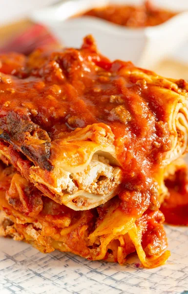 Gastronomic Specialty Italian Baked Pasta Lasagna Meat Ragu Sauce Stuffed — Foto Stock