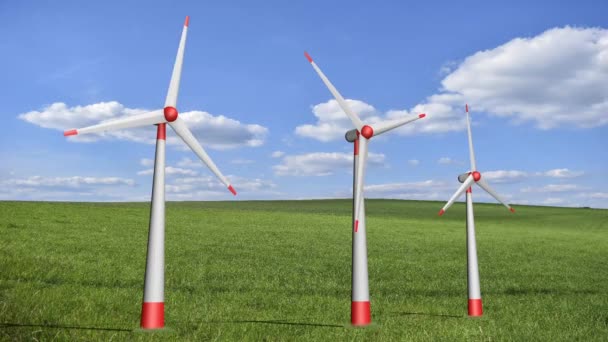 Weergave Van Model Van Windturbines Een Weiland Zomerlandschap — Stockvideo
