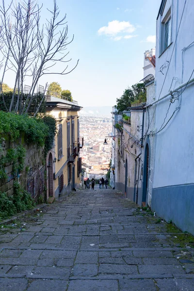 Naples Italy February 2023 Undefined People Walking Stairway Connecting Upper — Stock Photo, Image