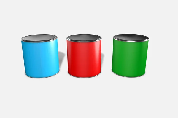 Rgb緑 青の色の塗料の缶の3Dレンダリング — ストック写真