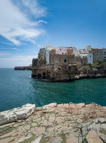Panorama Över Klippan Polignano Mare Grotta Palazzese Provinsen Bari — Stockfoto