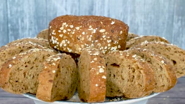 Slices Bread Wholemeal Flour Seeds Various Grains — Stock Video