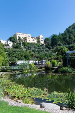 Merano, İtalya - 11 Ağustos 2023: Merano 'daki Castel Trauttmansdorff Bahçeleri - İtalya