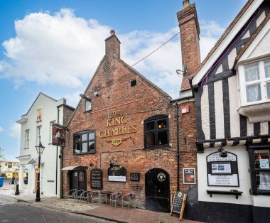 Medieval pub - The King Charles in Thames Street, Old Town, Poole, Dorset, UK on 13 February 2023