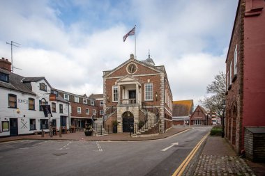 Poole Guildhall Register Office  and adjacent timber framed buildings in Market Street, Poole, Dorset, UK on 13 February 2023