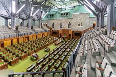 Kanada 'nın geçici Avam Kamarası' nda 27 Mayıs 2023 'te Kanada' nın Ontario kentindeki Parliament Hill 'de Batı Blcok' da.