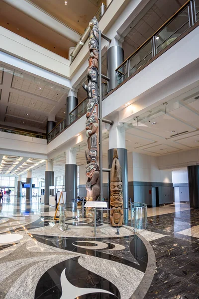 stock image Totem poles on display inside Canada Place in Vancouver, British Columbia, Canada on 30 May 2023