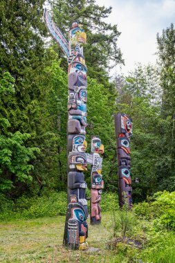 31 Mayıs 2023 tarihinde Kanada 'nın başkenti Vancouver' da Stanley Park 'taki Brockton Point' teki Totem Polonyalıları