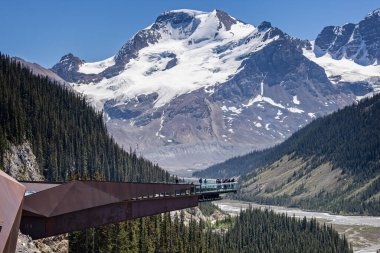 6 Haziran 2023 'te Kanada Jasper Ulusal Parkı, Alberta, Kanada' da 6 Haziran 2023 'te Glass, Columbia Icefield Skywalk' u yere serdi.