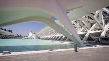 View from under footbridge of The Palau de les Arts, Science Museum and Umbracle in The City of Arts and Sciences, Valencia, Spain on 25 August 2023 clipart