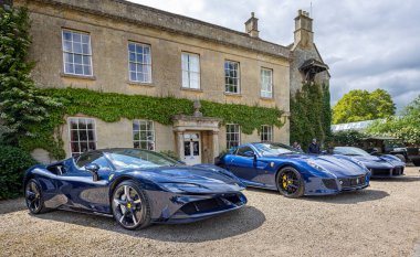 A collection of luxury Ferrari's on display out side the home of Nick Mason, the Pink Floyd drummer, in Corsham, Wiltshire, UK on 8 June 2024 clipart