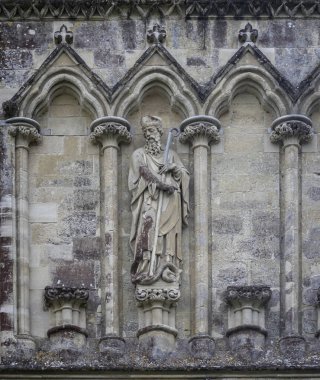 Religious sculpture on the North face of Salisbury Cathedral, Salisbury, Wiltshire, UK on 21 July 2024 clipart