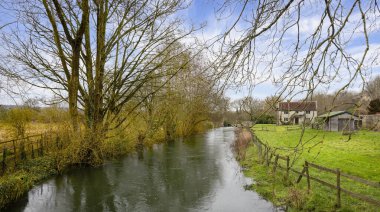 The River Wylye flowing through autumnal countryside in Fisherton de la Mere in Wiltshire, UK on 1 February 2025 clipart