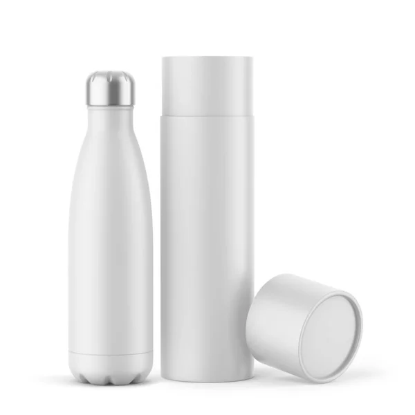 Soft Touch Thermos Bottle Metallic Cap Paper Tube Tilted Lid — Stockfoto