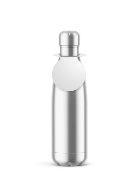 Metallic Thermos Bottle Label Mockup Illustration Isolated White — Stock Photo, Image