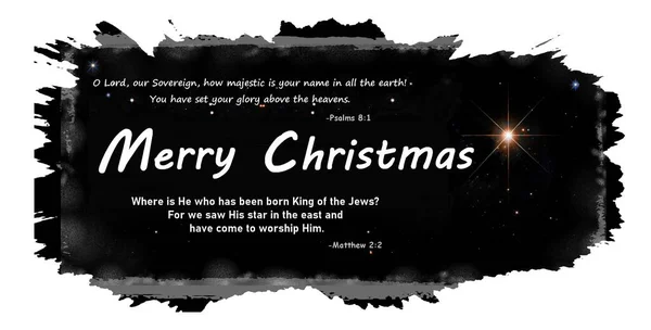 Een Christelijke Kerstkaart Van Ster Van Bethlehem Met Bijbelse Citaten — Stockfoto