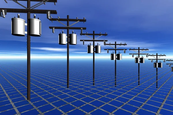 Gerçeküstü peyzaj alanındaki elektrik direkleri 3D görüntüleme