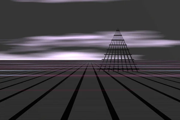 sürreal sahne piramit kafes geometrik zemin 3d görüntüleme