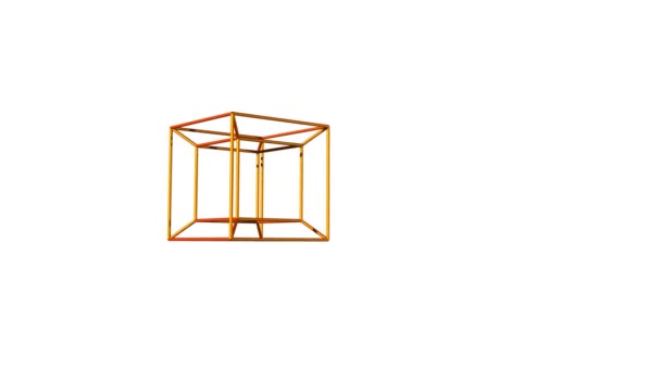 Formă Figură Nedefinită Contur Cub Aur Mișcare Fundal Alb Redare — Videoclip de stoc